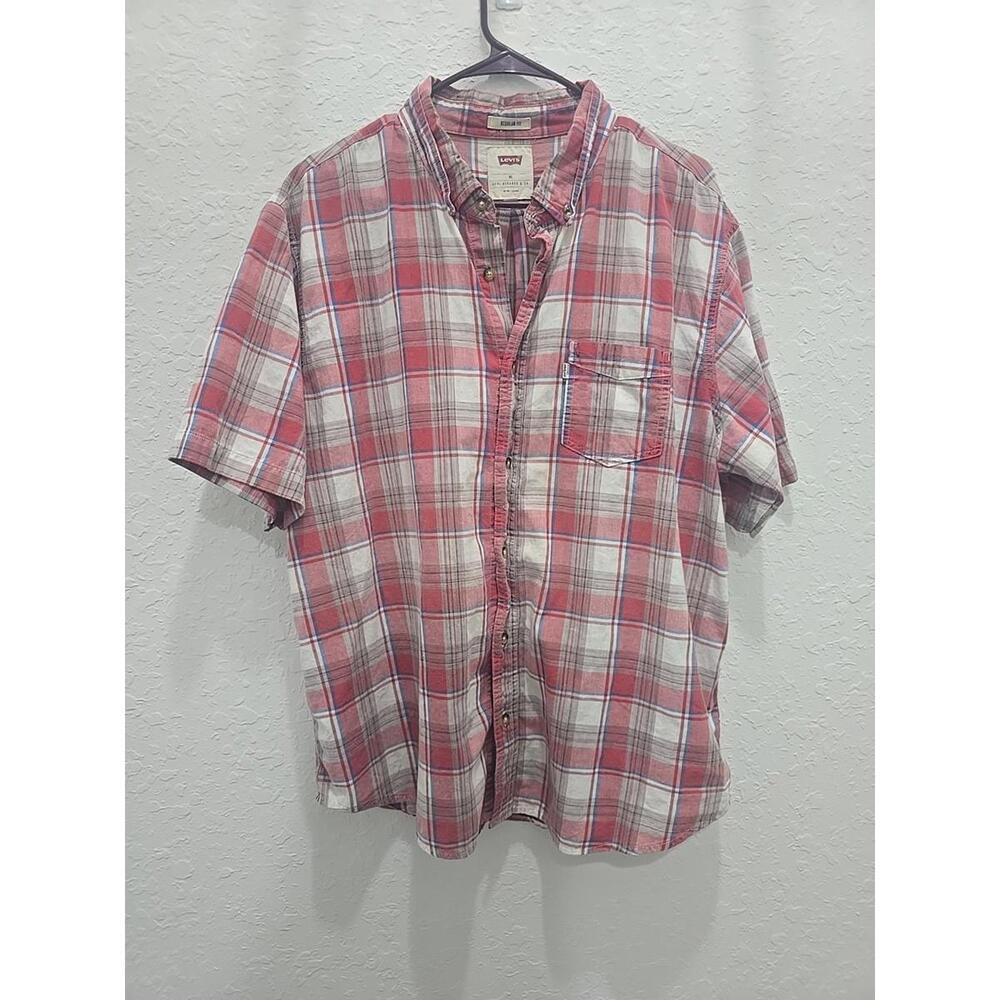 Levis Mens XL Plaid‎ Western Button Up Short Sleeve Standard Fit